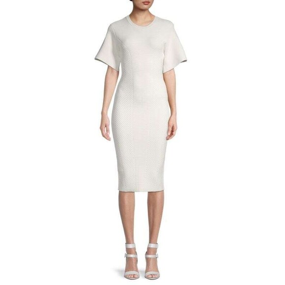 New Herve Leger Ribbed Tee Bodycon Dress Alabaster Contour Coreset Knit Medium - Picture 1 of 6